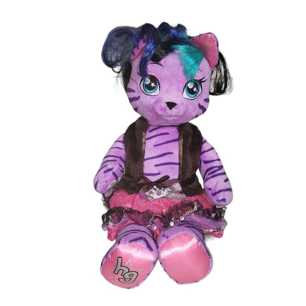 Build A Bear Honey Girls Teegan HG Purple Tiger Cat Plush Doll Toy GUC